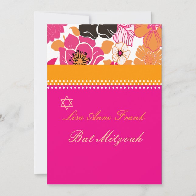 PixDezines Glada retro blommor, Bat Mitzvah Inbjudningar (Framsida)