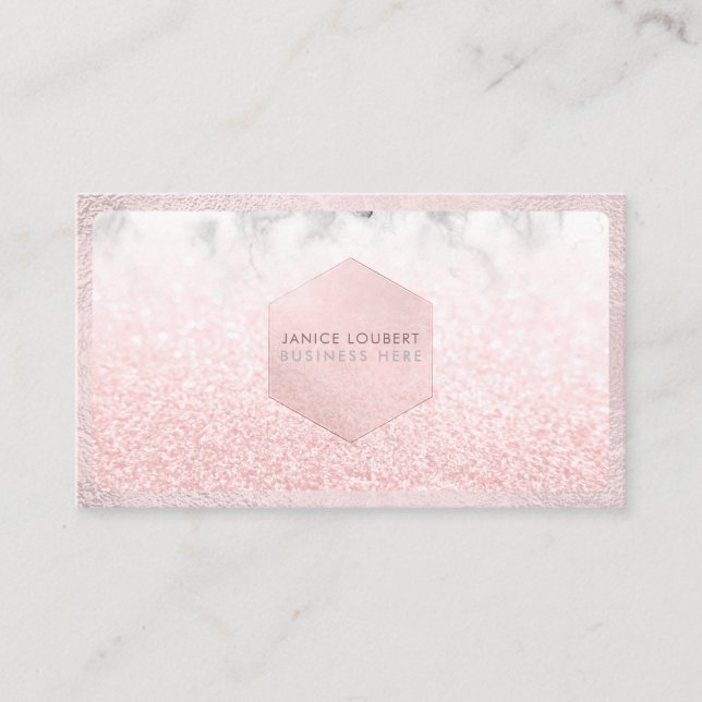 PixDezines Glam Faux Glitter, Rosa Erröda+Marble Visitkort (Framsida)