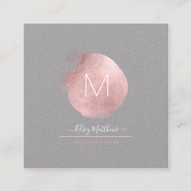 PixDezines Glam Monogram Black+Ro Guld Spot Fyrkantigt Visitkort (Framsida)