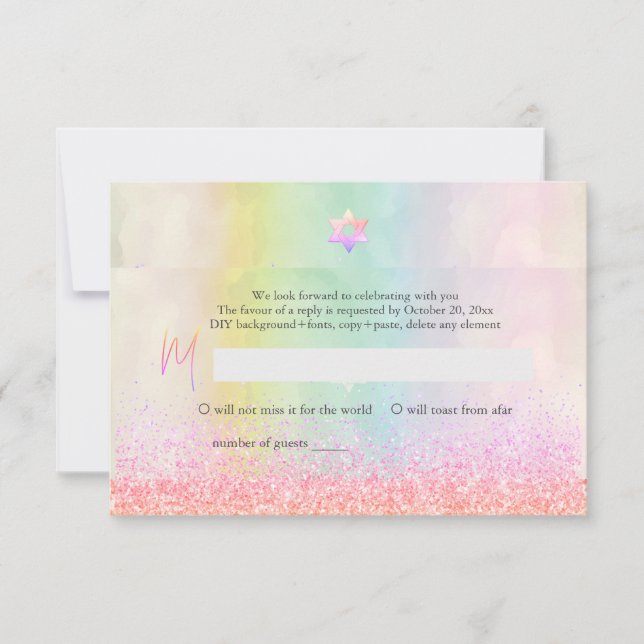 PixDezines Glitter Cotton Candy Bat mitzvah OSA Inbjudningar (Framsida)