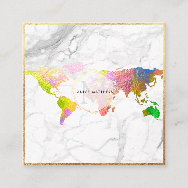 PixDezines GLOBAL MONOGRAM/FAUX GULD Fyrkantigt Visitkort (Framsida)