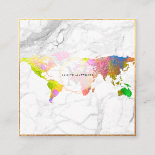 PixDezines GLOBALT MONOGRAM/FAUX GULD Fyrkantigt Visitkort