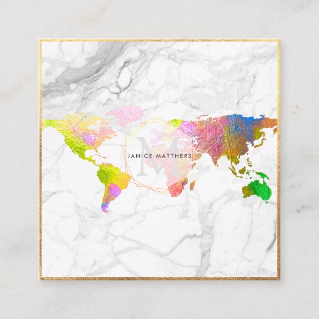 PixDezines GLOBALT MONOGRAM/FAUX GULD Fyrkantigt Visitkort (Framsida)