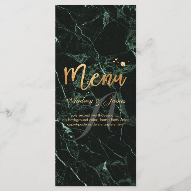 PixDezines Grönt Marble/Shine Menu/Faux Guld Meny (Framsida)