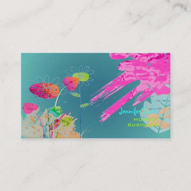 PixDezines Grunge Blommor Visitkort (Framsida)