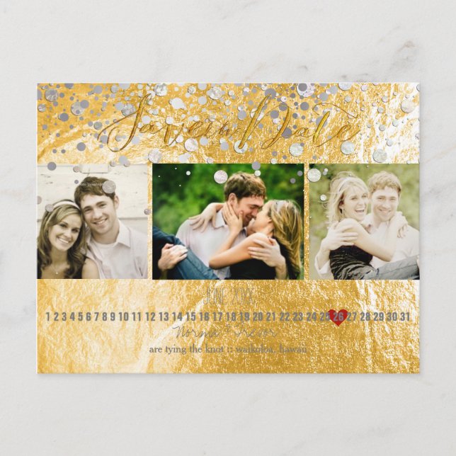 PixDezines guld/faux foil/foton spara datumet Meddelande Vykort (Framsida)