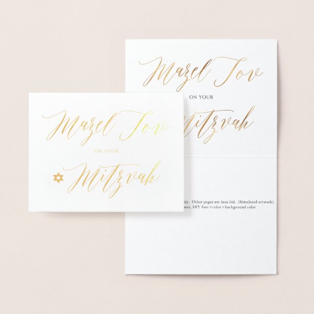 PixDezines Guld Mazel Tov Calligraphy Folierat Kort (Display)
