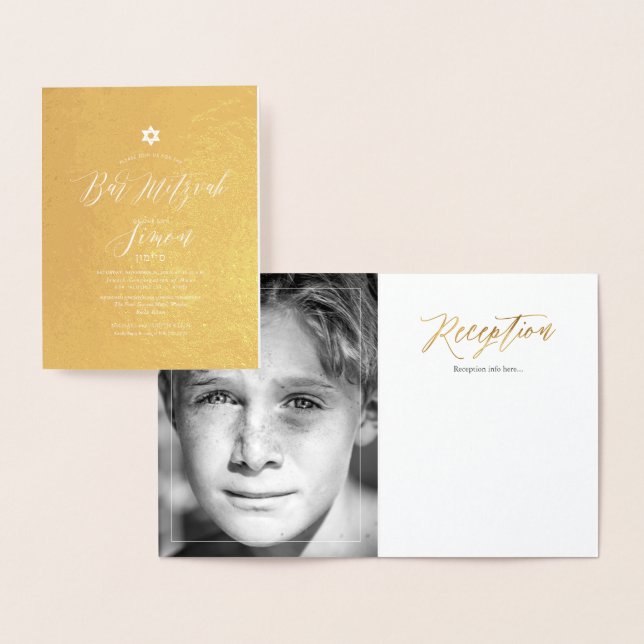 PixDezines Guld Pub Mitzvah+Modern calligrafi Folierat Kort (Display)