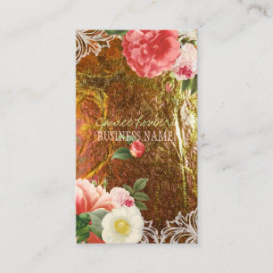 PixDezines gyllene blad+vintage peonies Visitkort