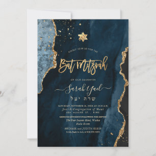 PixDezines H2 Agate, Slate Blue Guld Bat mitzvah I Inbjudningar