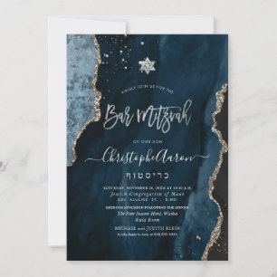 PixDezines H2 Agate, Slate Blue Silver Mitzvah Inbjudningar
