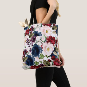 PixDezines H2 Blommor Burgundy-flottan Tygkasse