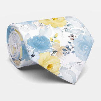 PixDezines H2 Blommor Gul och Dammig Blå Slips