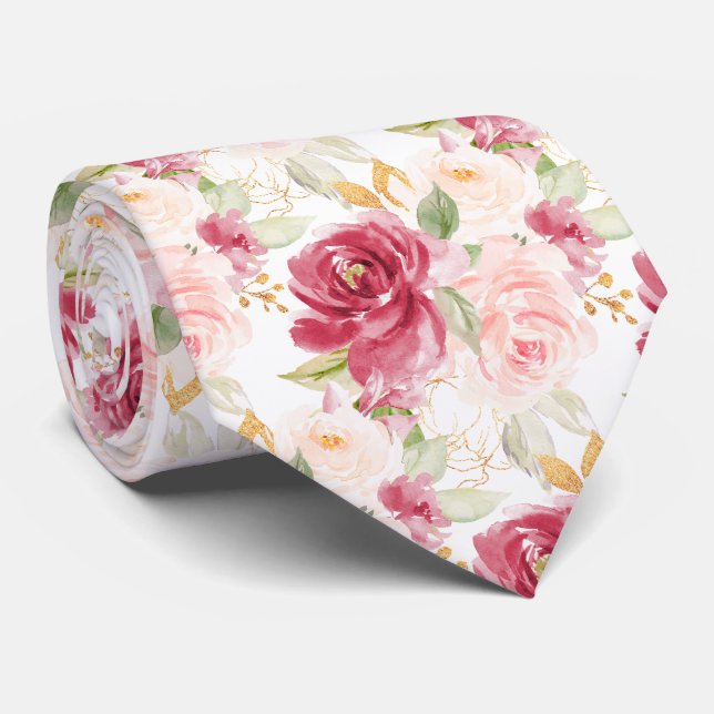 PixDezines H2 Blommor Hallon Röda Rosa Rosor Slips (Rullad)