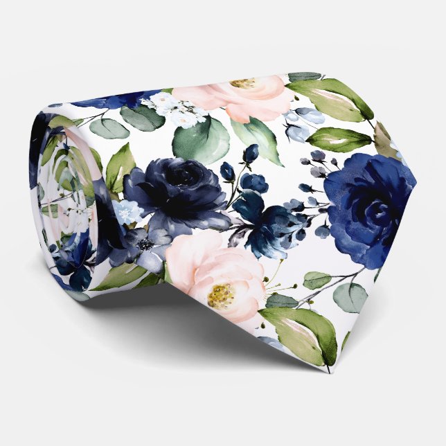 PixDezines H2 Blommor Rosabränd Navyblå Slips (Rullad)