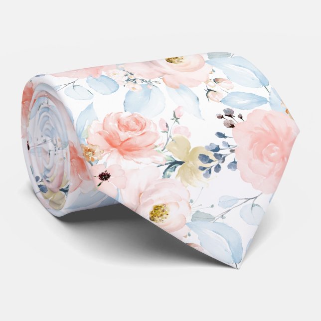 PixDezines H2 Blommor Rosafärgad och dammig blå  Slips (Rullad)