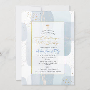 PixDezines H2 Blue Christening+1st Birthday Inbjudningar
