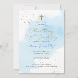 PixDezines H2 Blue Christening+1st Birthday Inbjudningar