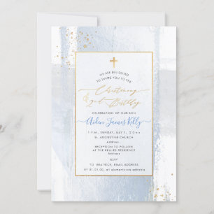PixDezines H2 Blue Christening+2 Birthday Invita Inbjudningar