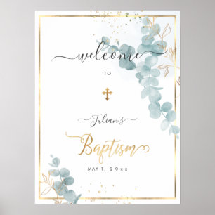 PixDezines H2 Blue Eucalyptus Baptism Välkommen Poster