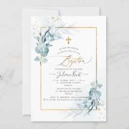 PixDezines H2 Blue Gum Eucalyptus Baptism Inbjudningar