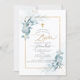 PixDezines H2 Blue Gum Eucalyptus Baptism Inbjudningar