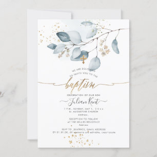 PixDezines H2 Blue Gum Eucalyptus Baptism Inbjudningar