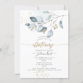 PixDezines H2 Blue Gum Eucalyptus Christening Inbjudningar