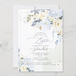 PixDezines H2 Blue Hydrangeas Cream Ro Baptism Inbjudningar