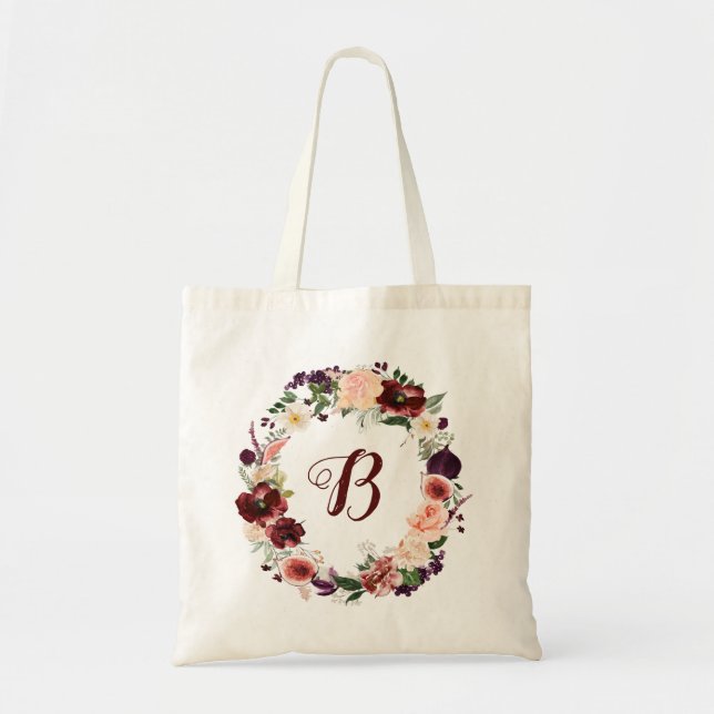 PixDezines H2 Blush Burgunderröda Blommor Bröllops Tygkasse (Framsidan)