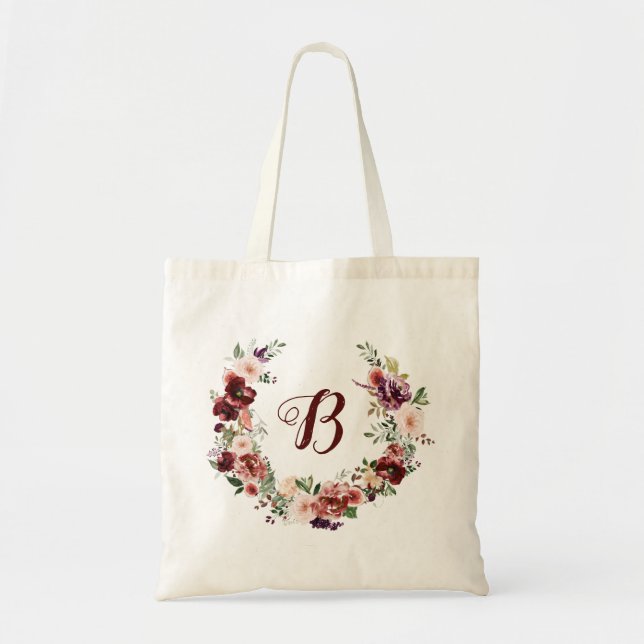 PixDezines H2 Blush Burgunderröda Blommor Bröllops Tygkasse (Framsidan)