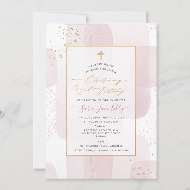 PixDezines H2 Blush Dopning+2-årsdag Inbjudningar (Framsida)