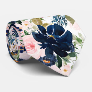 PixDezines H2 Blush Rosa Marinblå Blommor Slips