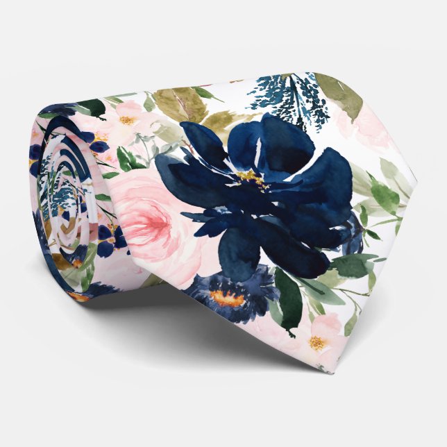 PixDezines H2 Blush Rosa Marinblå Blommor  Slips (Rullad)