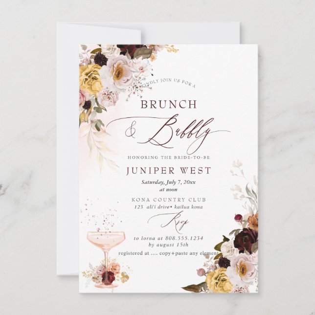 PixDezines H2 Boho Fall Flowers Brunch BubLY Spara Datumet (Framsida)
