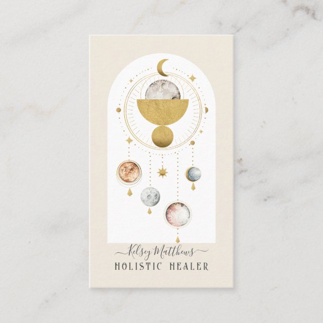 PixDezines H2 Celestial Works Faux Guld Visitkort (Framsida)