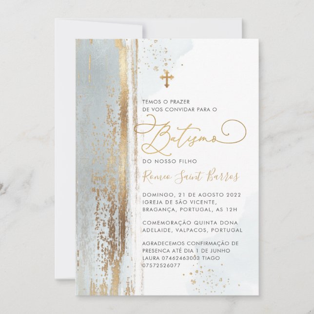 PixDezines H2 Dusty Blue Batismo Inbjudningar (Framsida)