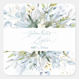 PixDezines H2 Dusty Blue Eucalyptus Baptism Fyrkantigt Klistermärke