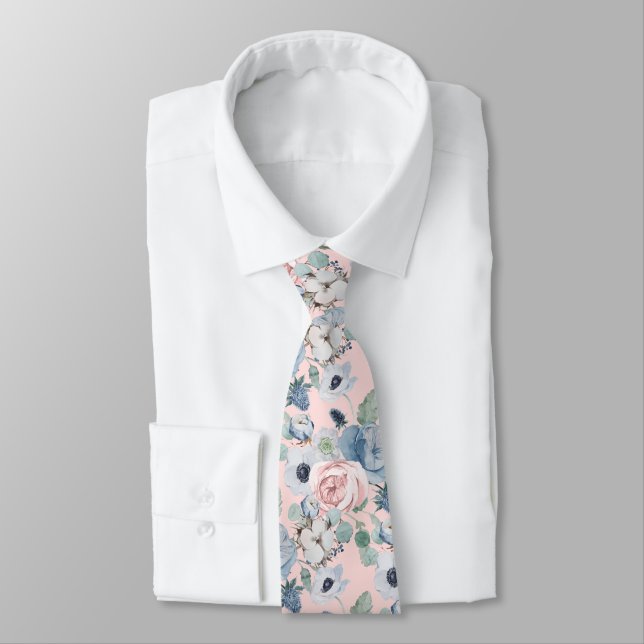 PixDezines H2 Dusty Blue Pink Peonies Gör-det-själ Slips (Bunden)
