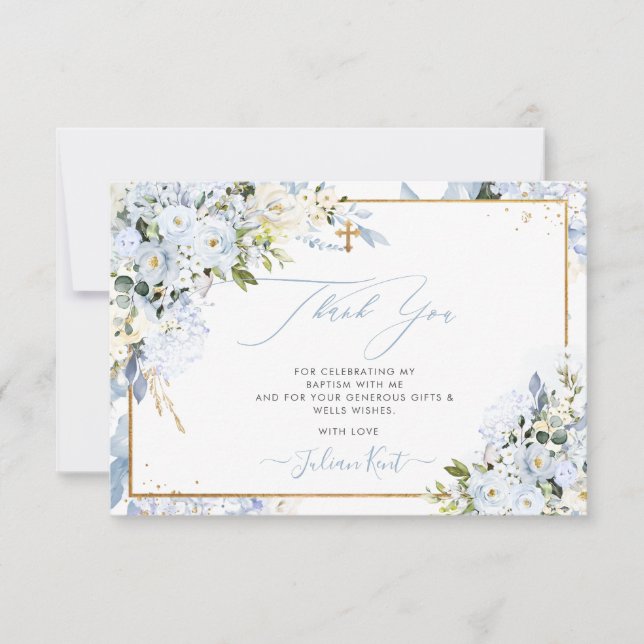 PixDezines H2 Dusty Blue Ro Baptism Tack Inbjudningar (Framsida)