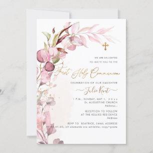 PixDezines H2 Dusty Gum Foliage Communion Inbjudningar