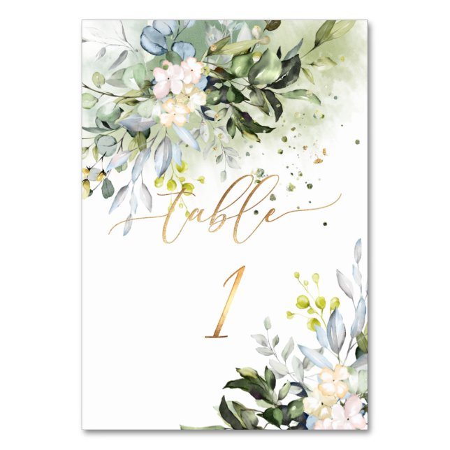 PixDezines H2 Elegant Blue Gum Eucalyptus FauxGold Bordsnummer (Framsidan)