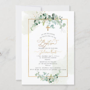 PixDezines H2 Eucalyptus Baptism Inbjudningar