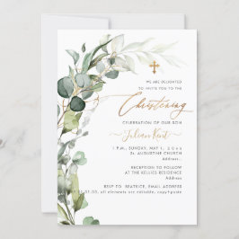 PixDezines H2 Greenery Gum Foliage Christening Inv Inbjudningar