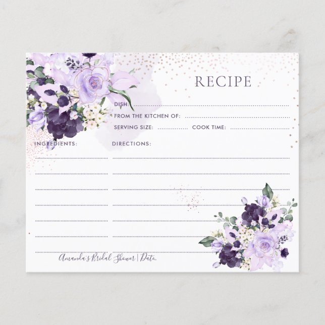 PixDezines H2 Lila blommor Recept Card (Framsida)