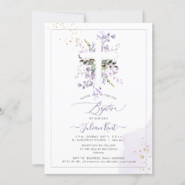 PixDezines H2 Lilac Lila Eucalyptus Baptism Inbjudningar
