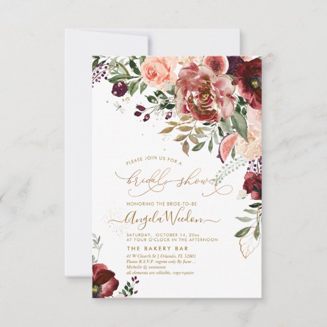 PixDezines H2 Marsala Red Autumn Möhippa Inbjudningar (Framsida)