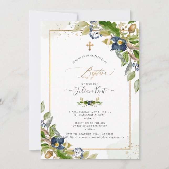 PixDezines H2 Oak i Berry Baptism-inbjudan Inbjudningar (Framsida)