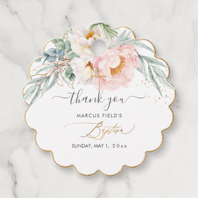 PixDezines H2 Peonies Eucalyptus Baptism Gåvor Etiketter (Framsida)