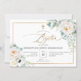 PixDezines H2 Peonies Eucalyptus Baptism Inbjudningar